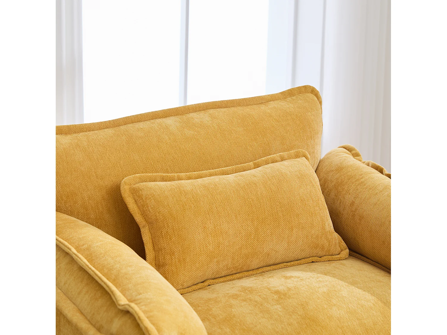 Individuele relaxfauteuil met voetenbank - Chenille loungestoel met hoge rugleuning - Geïntegreerde zijvakken