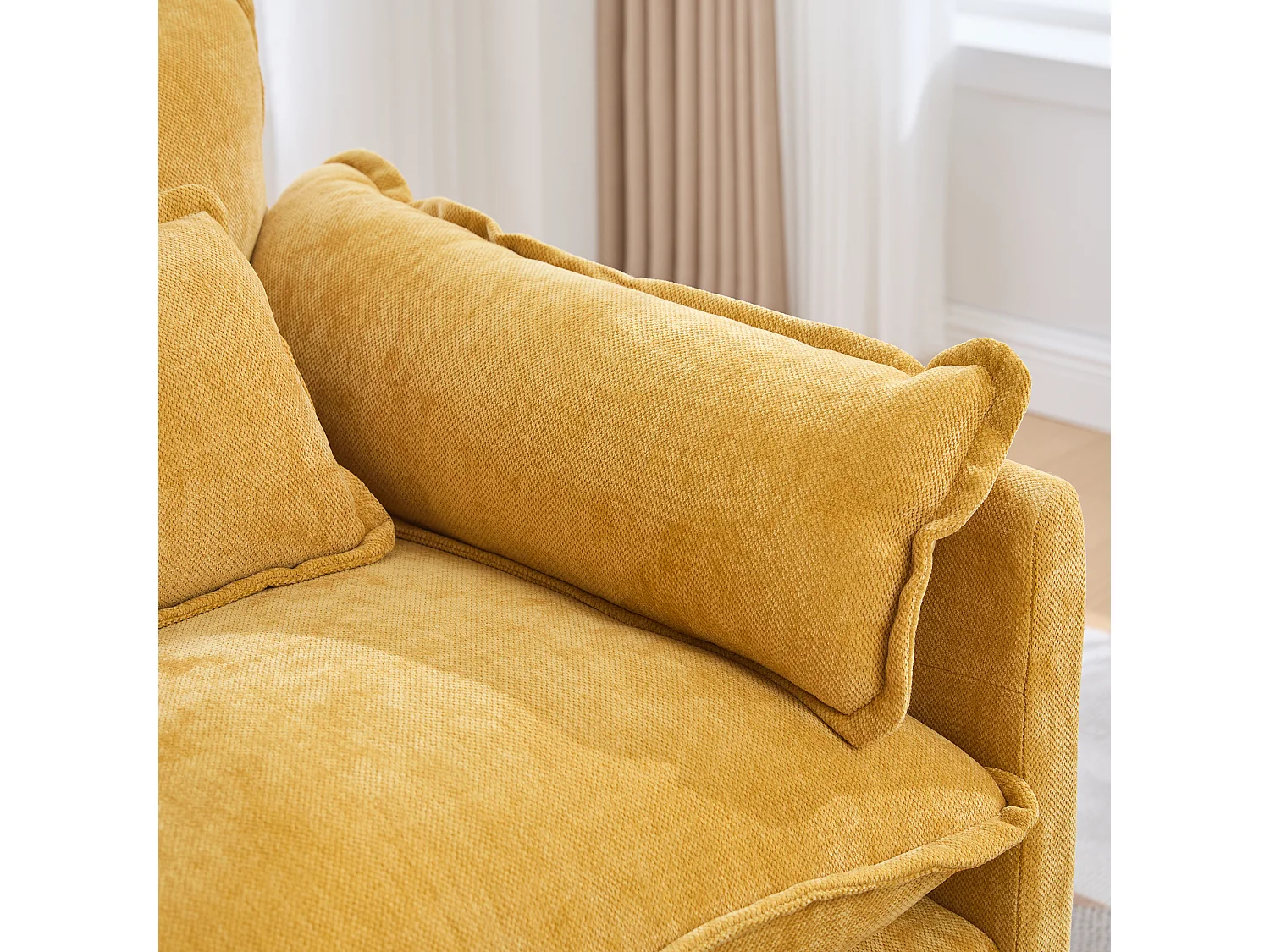 Individuele relaxfauteuil met voetenbank - Chenille loungestoel met hoge rugleuning - Geïntegreerde zijvakken