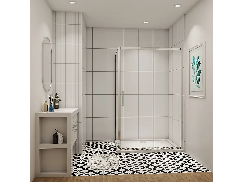 190cm 5mm ESG Sicherheitsglas Schiebetür Duschtür Duschkabine mit Seitenwand