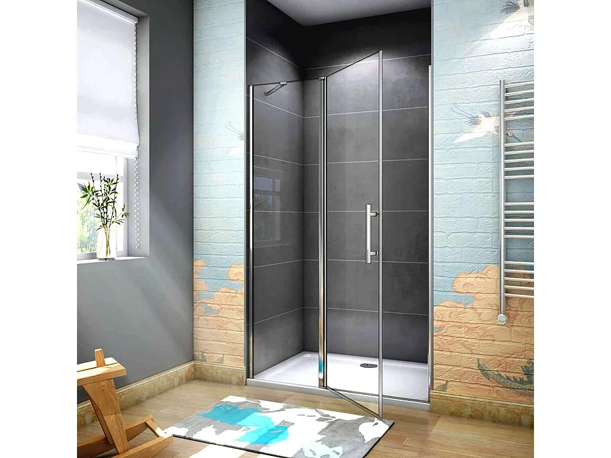 80x195 cm Porta Doccia Per Nicchia Apertura Battente Più Paretina Fissa Barra Stabilizzatrice In Vetro 6 mm Temperato Anticalcare