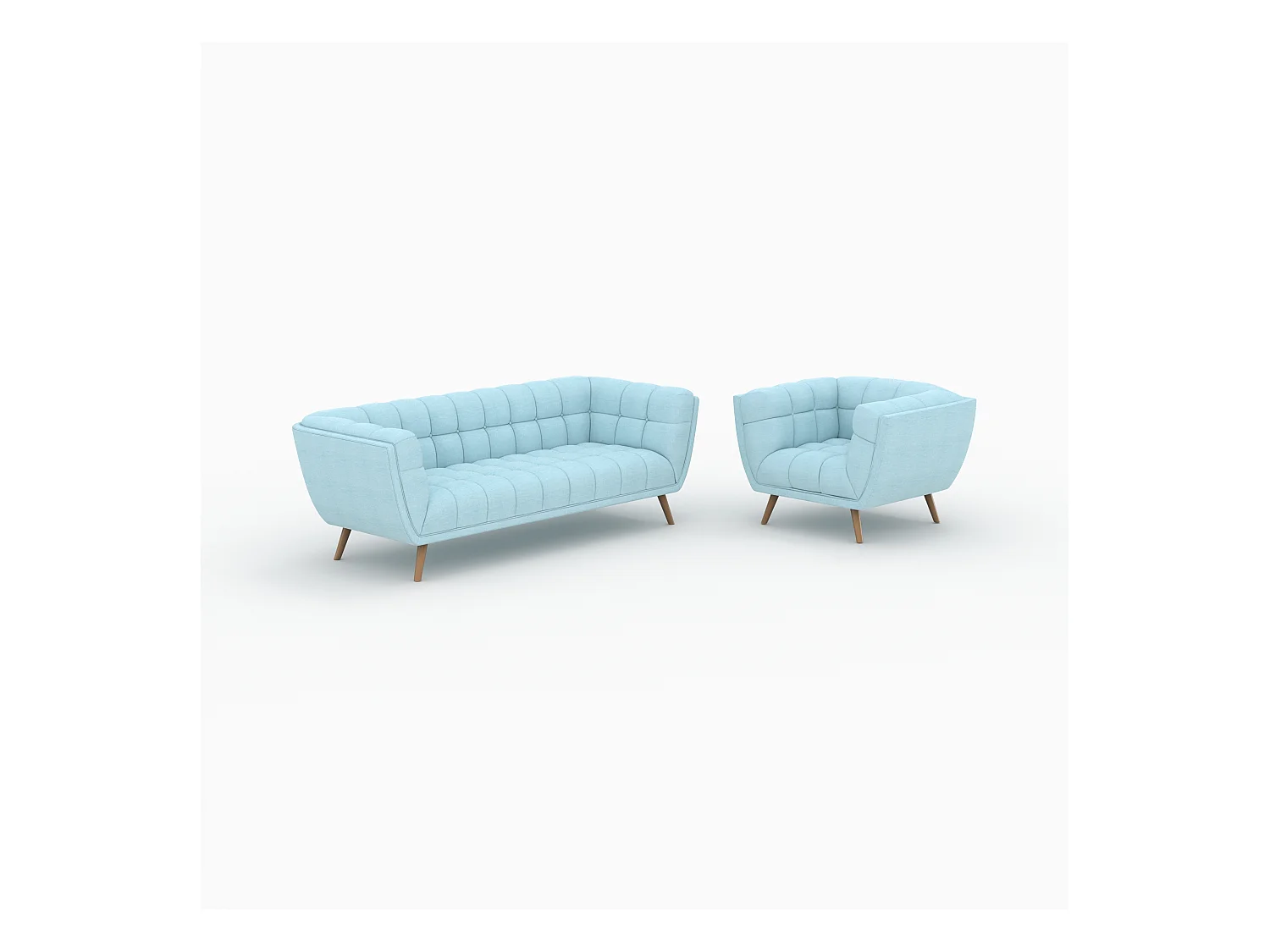 Ensemble canapé et fauteuil en tissu bleu clair 4 places - Carmen