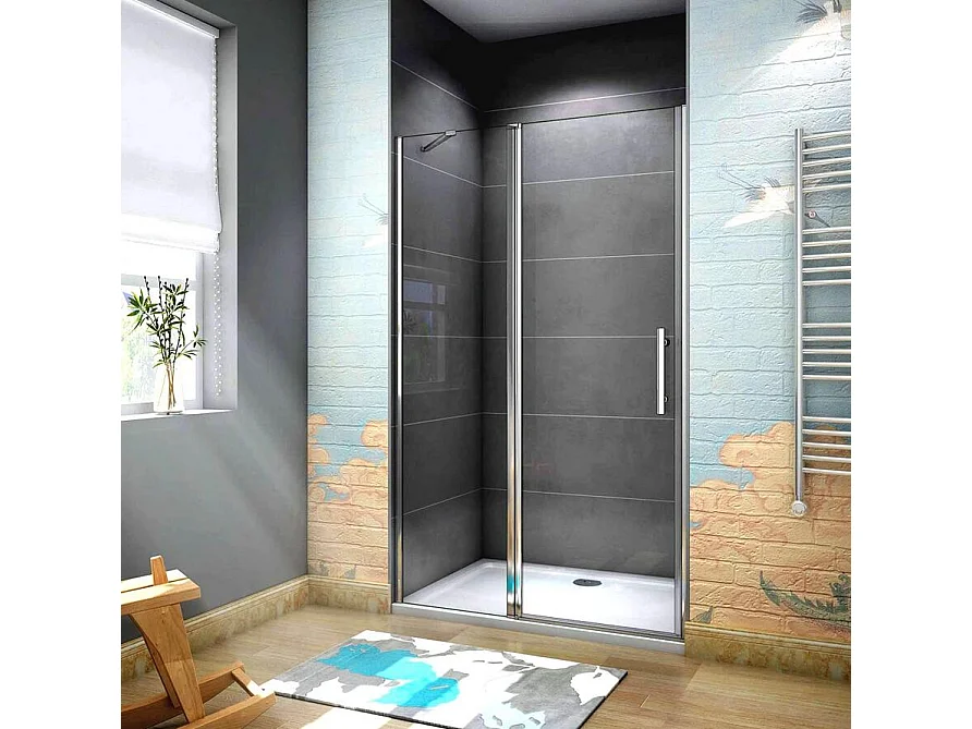 120x195 cm Porta Doccia Per Nicchia Apertura Battente Più Paretina Fissa Barra Stabilizzatrice In Vetro 6 mm Temperato Anticalcare