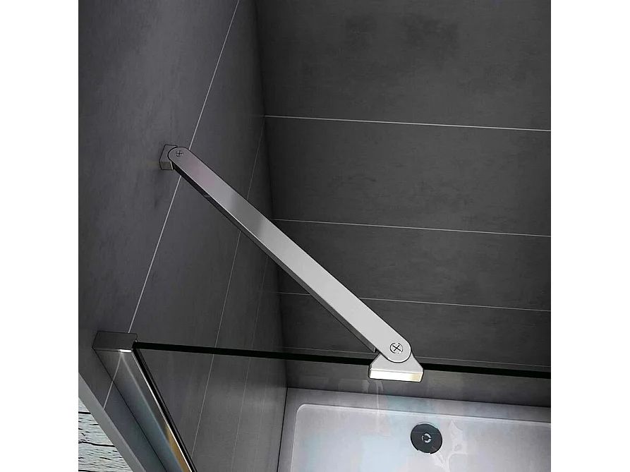 120x195 cm Porta Doccia Per Nicchia Apertura Battente Più Paretina Fissa Barra Stabilizzatrice In Vetro 6 mm Temperato Anticalcare