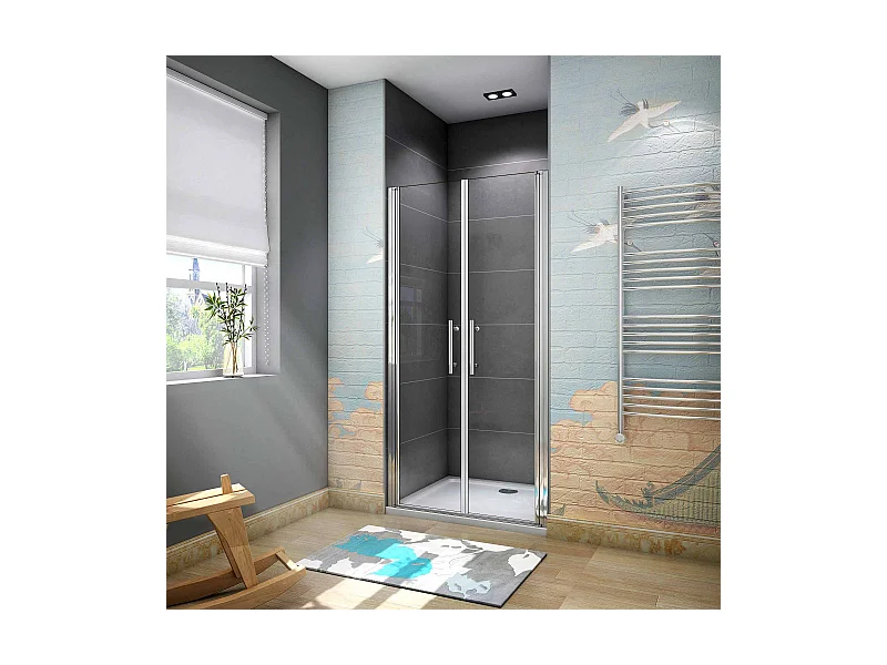 195 cm Box Doccia Per Nicchia Porta Battente Saloon 2 Ante 75cm in Vetro 6 mm Temperato Trasparente Anticalcare