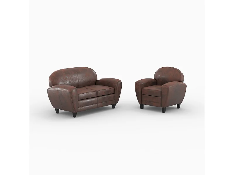 Ensemble canapé et fauteuil marron 3 places - Club - Club