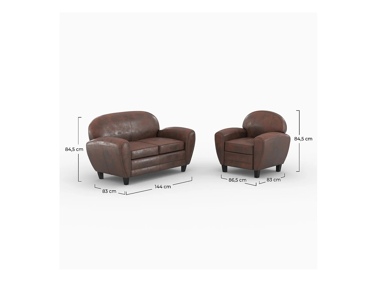 Ensemble canapé et fauteuil marron 3 places - Club - Club