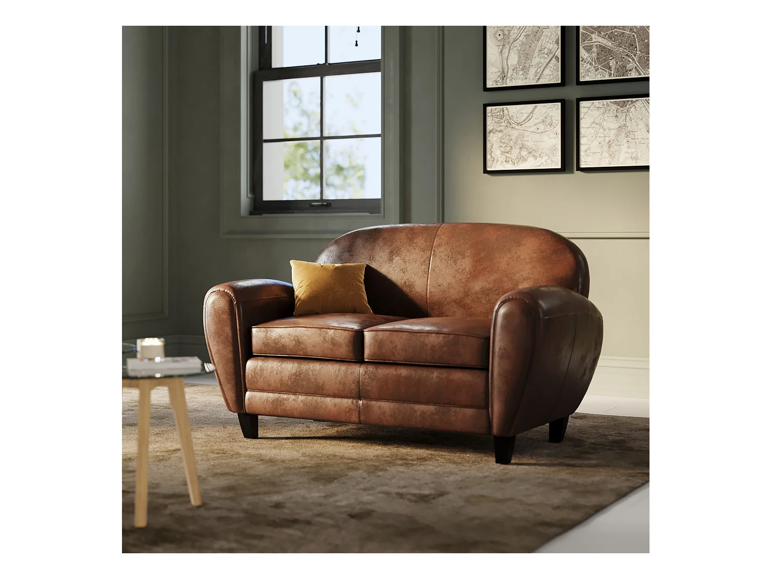 Ensemble canapé et fauteuil marron 3 places - Club - Club