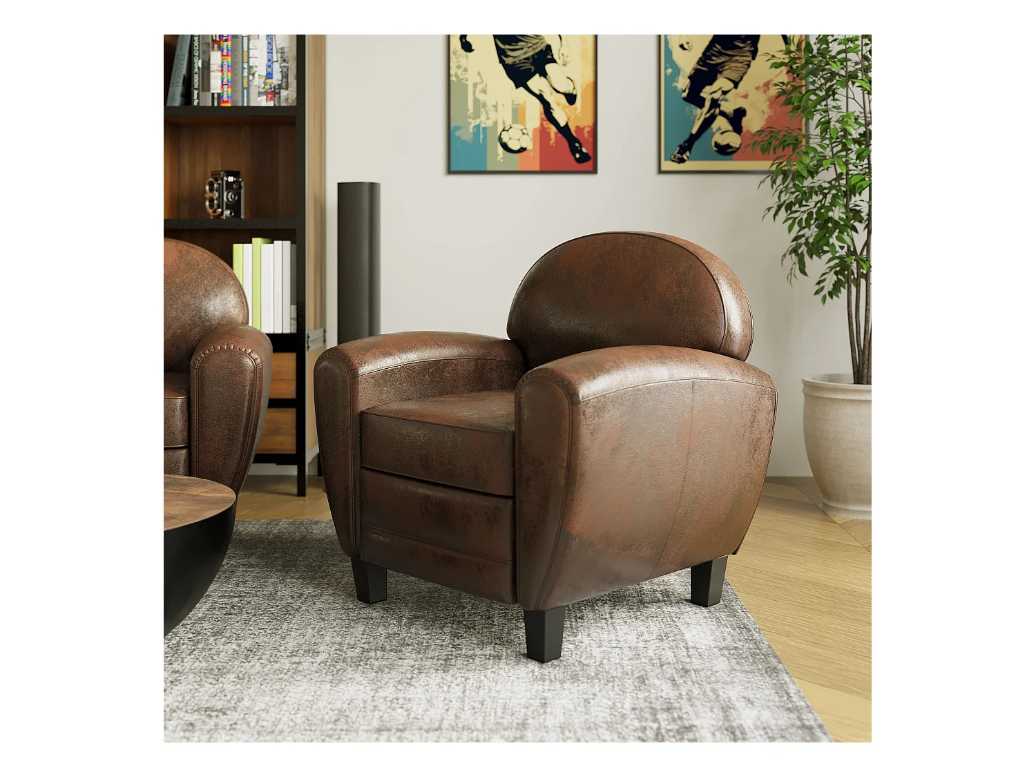 Ensemble canapé et fauteuil marron 3 places - Club - Club