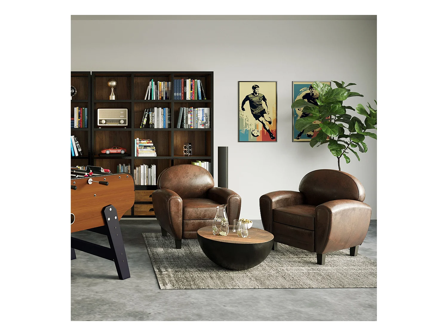 Ensemble canapé et fauteuil marron 3 places - Club - Club