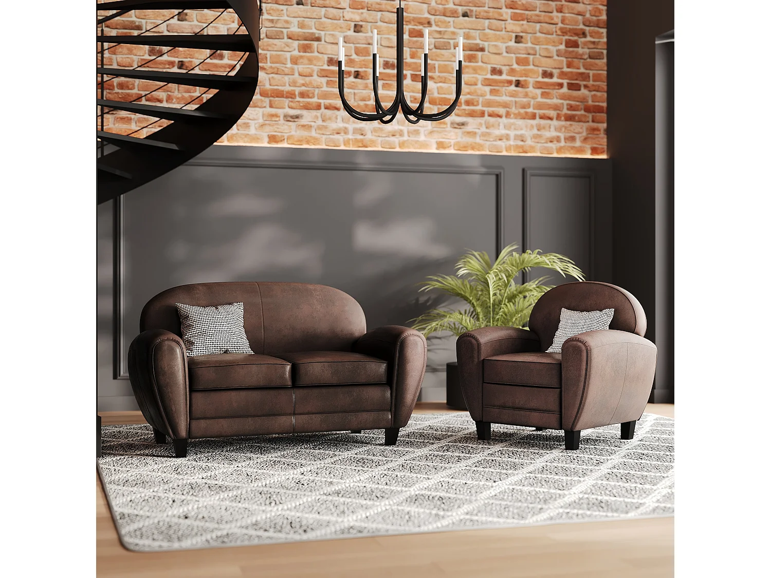 Conjunto sofá y sillón marrón de 3 plazas - Club - Club