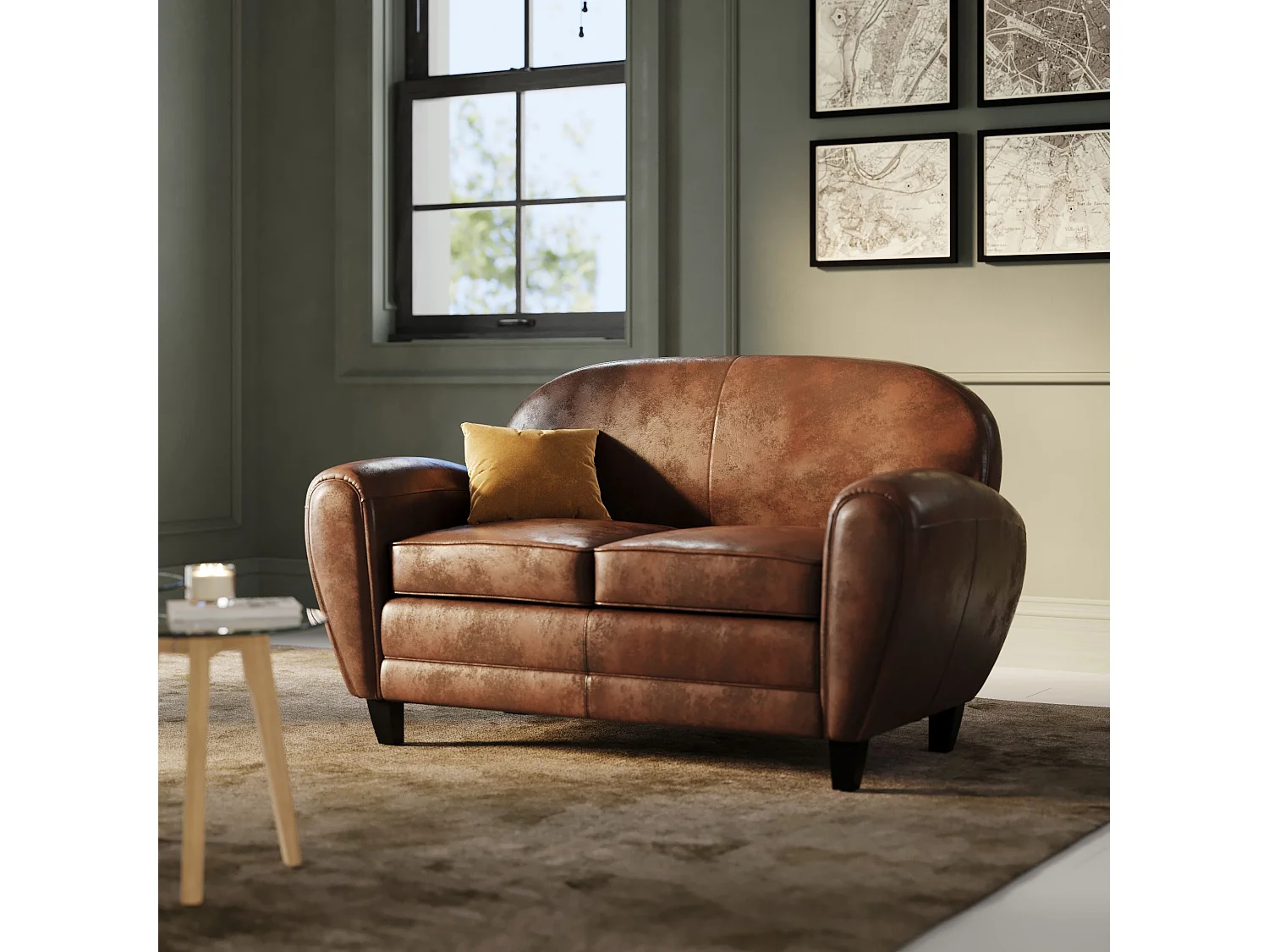 Conjunto sofá y sillón marrón de 3 plazas - Club - Club