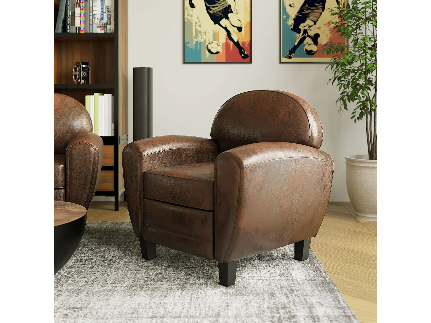 Conjunto sofá y sillón marrón de 3 plazas - Club - Club