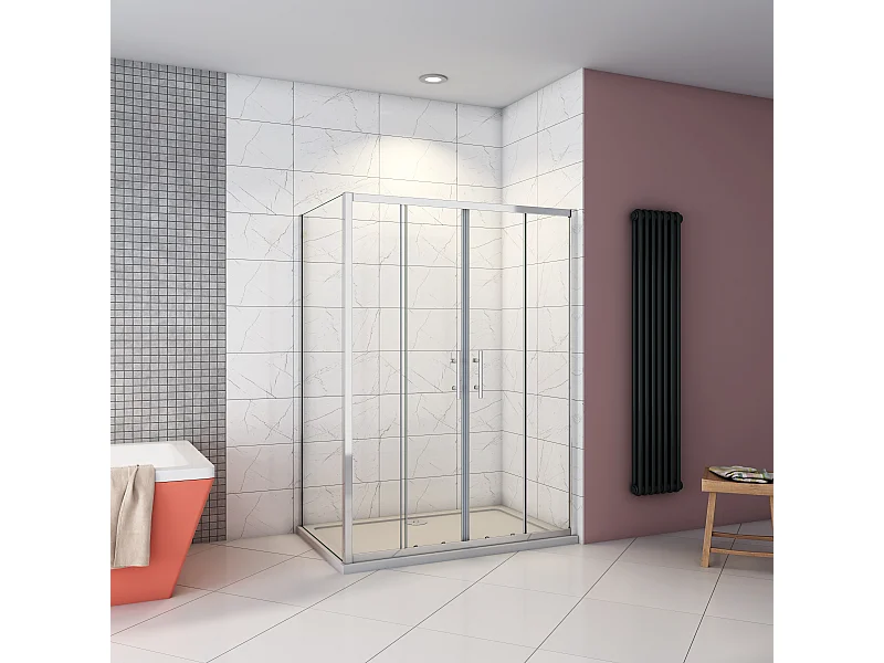 190cm 5mm ESG Sicherheitsglas Schiebetür Duschtür Duschkabine mit Seitenwand