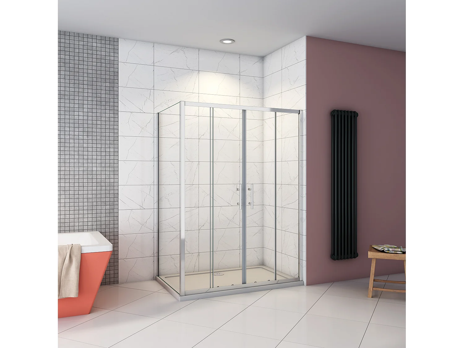 190cm 5mm ESG Sicherheitsglas Schiebetür Duschtür Duschkabine mit Seitenwand