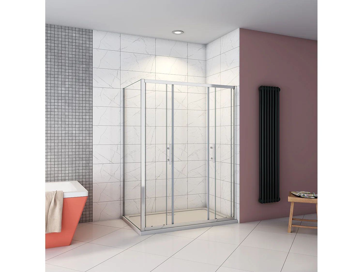 190cm 5mm ESG Sicherheitsglas Schiebetür Duschtür Duschkabine mit Seitenwand