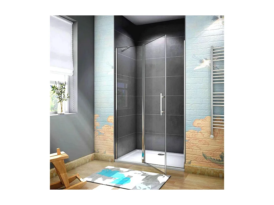 90x195 cm Porta Doccia Per Nicchia Apertura Battente Più Paretina Fissa Barra Stabilizzatrice In Vetro 6 mm Temperato Anticalcare