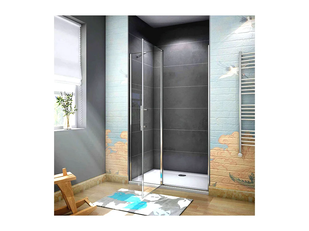 90x195 cm Porta Doccia Per Nicchia Apertura Battente Più Paretina Fissa Barra Stabilizzatrice In Vetro 6 mm Temperato Anticalcare