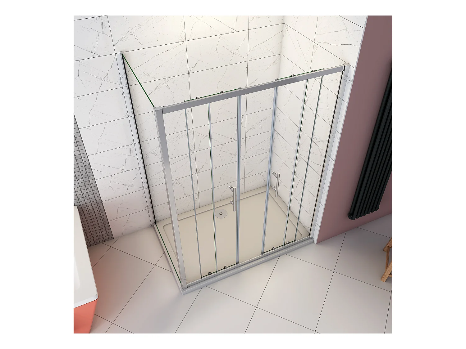 190cm 5mm ESG Sicherheitsglas Schiebetür Duschtür Duschkabine mit Seitenwand