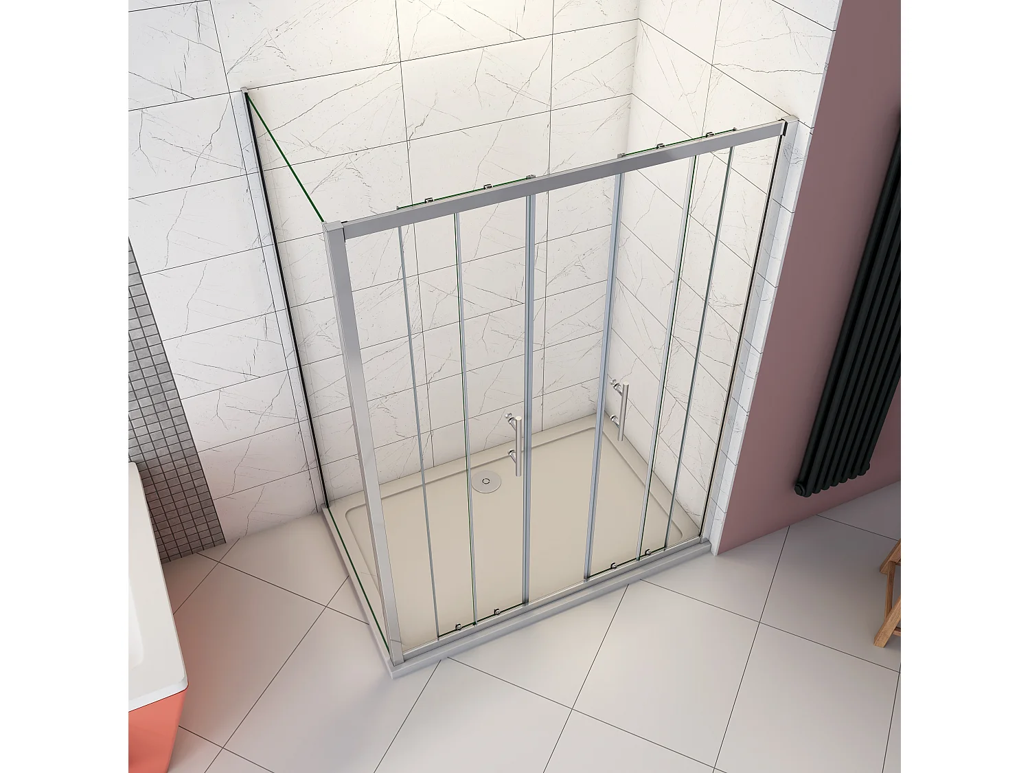 190cm 5mm ESG Sicherheitsglas Schiebetür Duschtür Duschkabine mit Seitenwand