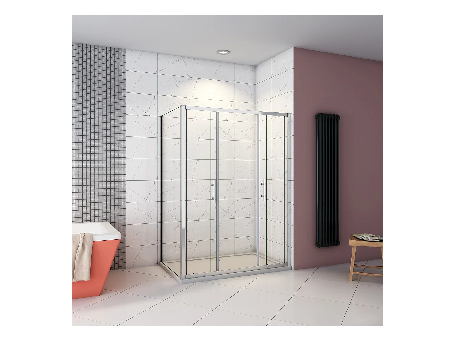 190cm 5mm ESG Sicherheitsglas Schiebetür Duschtür Duschkabine mit Seitenwand