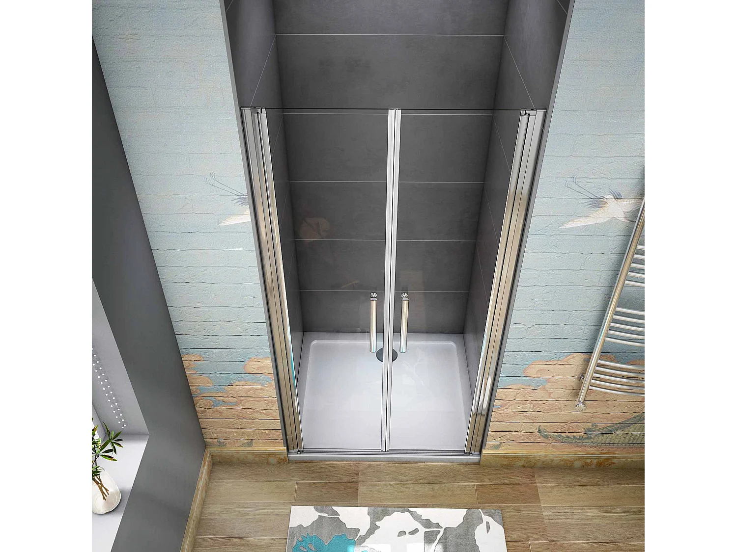 195 cm Box Doccia Per Nicchia Porta Battente Saloon 2 Ante 140cm in Vetro 6 mm Temperato Trasparente Anticalcare