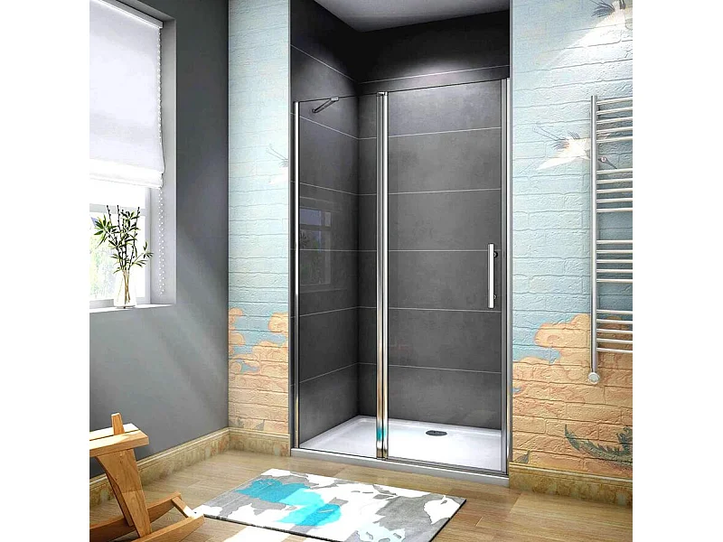 100x195 cm Porta Doccia Per Nicchia Apertura Battente Più Paretina Fissa Barra Stabilizzatrice In Vetro 6 mm Temperato Anticalcare