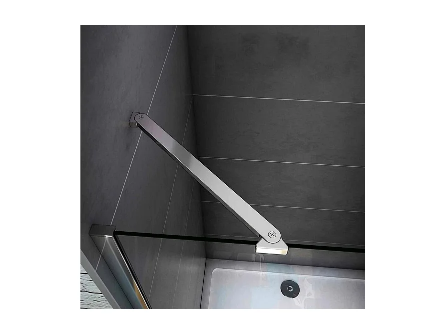 100x195 cm Porta Doccia Per Nicchia Apertura Battente Più Paretina Fissa Barra Stabilizzatrice In Vetro 6 mm Temperato Anticalcare