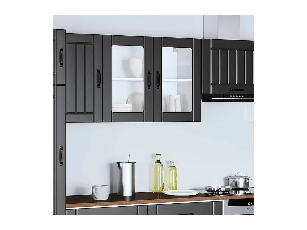 Pensile da cucina nero con anta in vetro