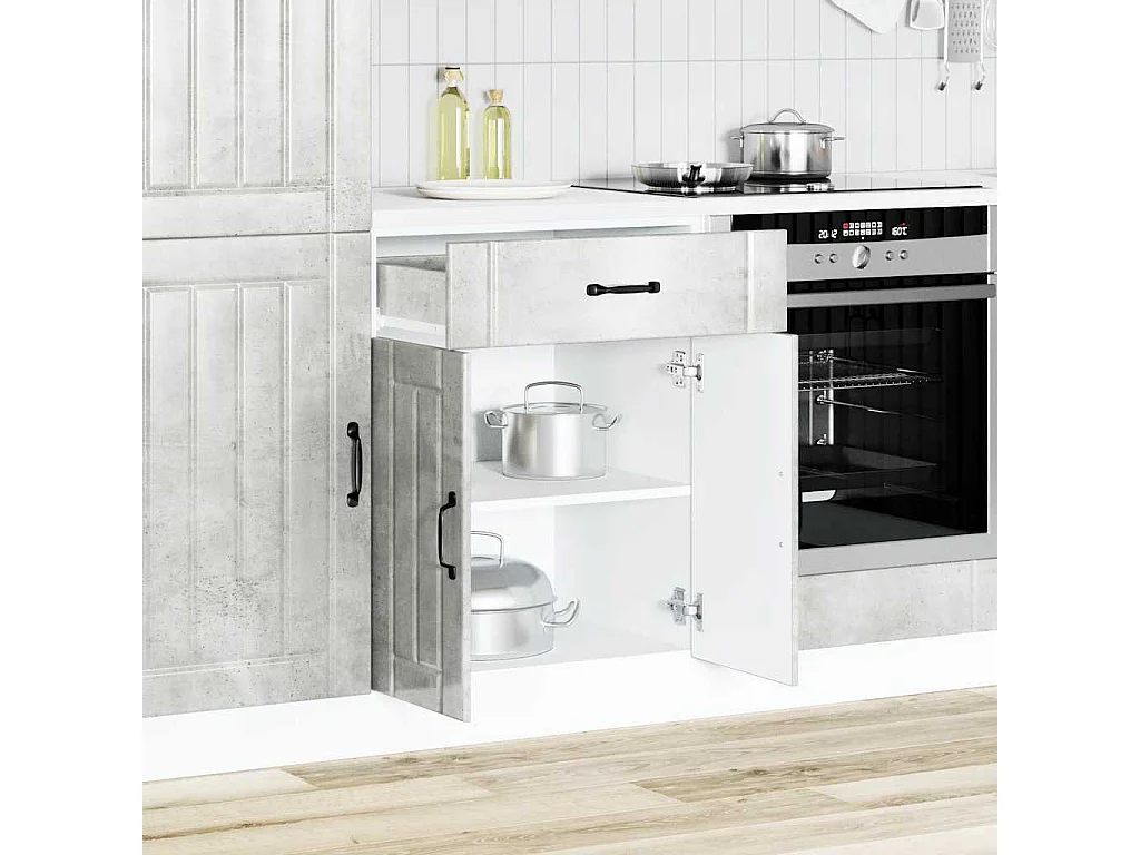 Armoire de cuisine gris béton bois ingénierie