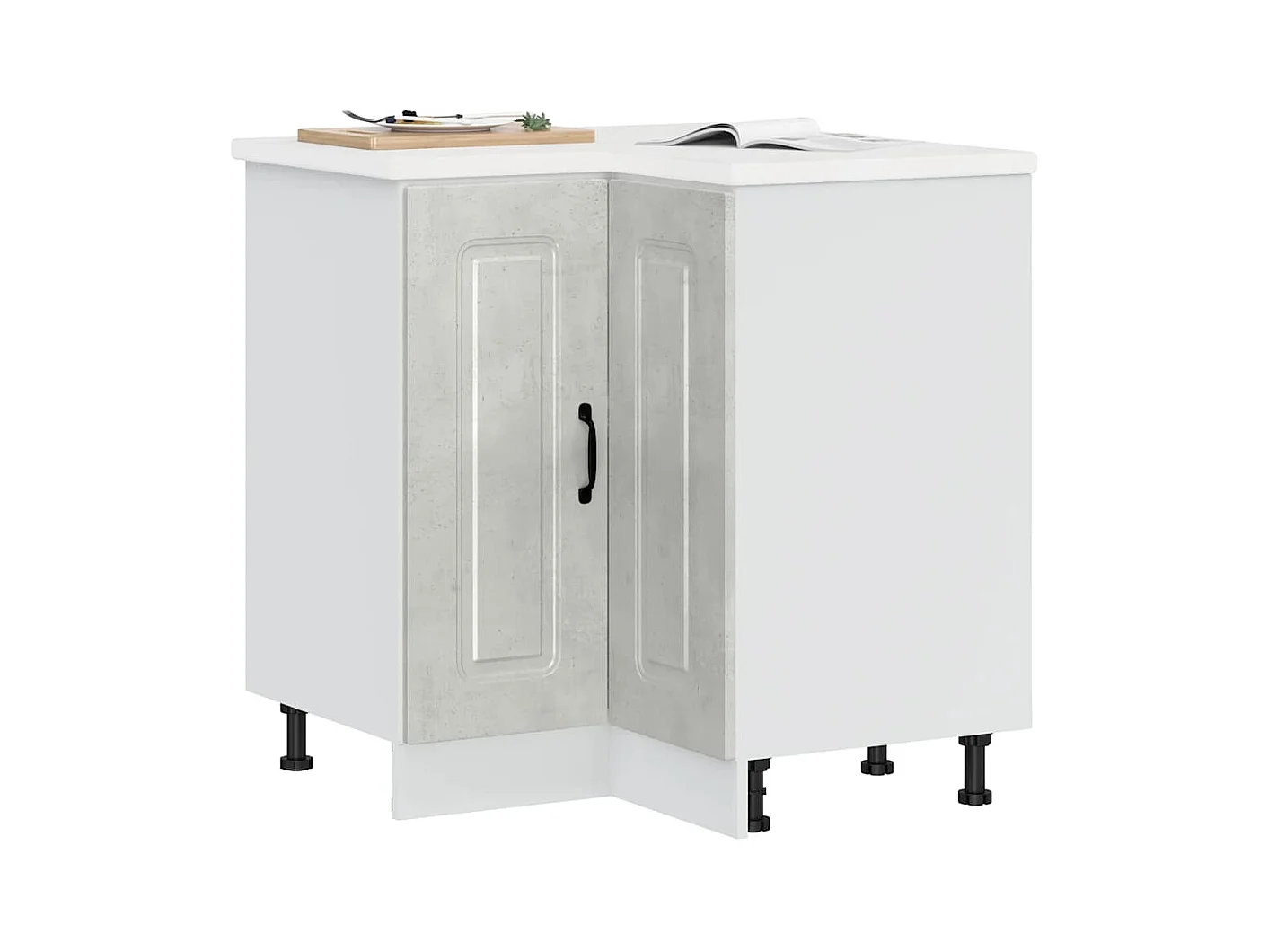 Armoire d'angle de cuisine gris béton bois d'ingénierie