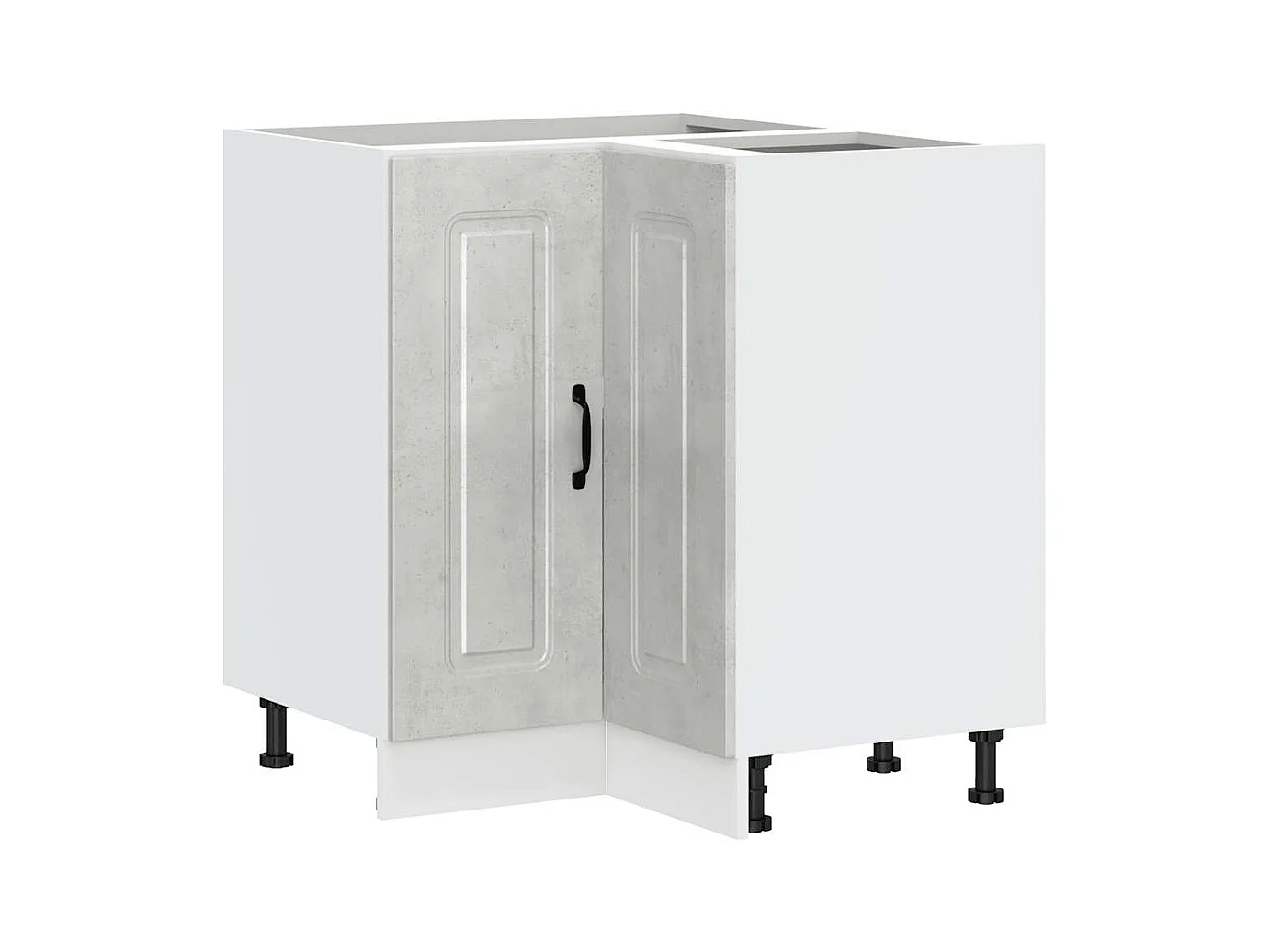 Armoire d'angle de cuisine gris béton bois d'ingénierie
