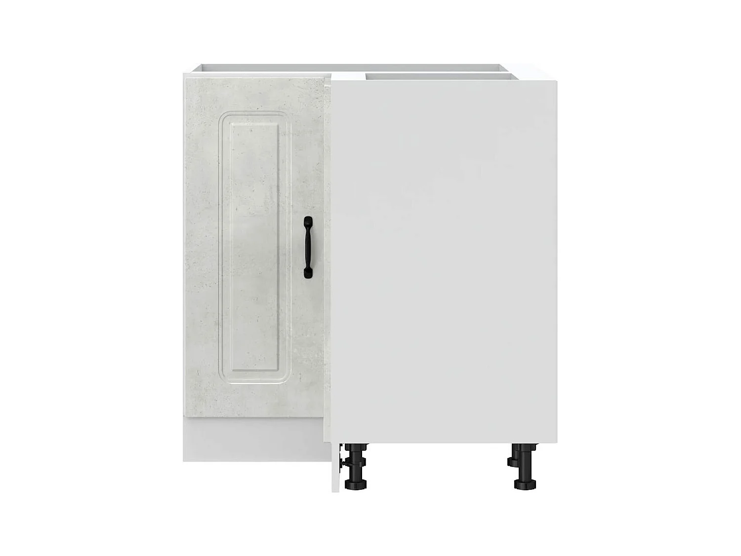 Armoire d'angle de cuisine gris béton bois d'ingénierie