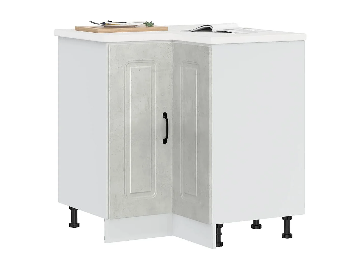 Armoire d'angle de cuisine gris béton bois d'ingénierie