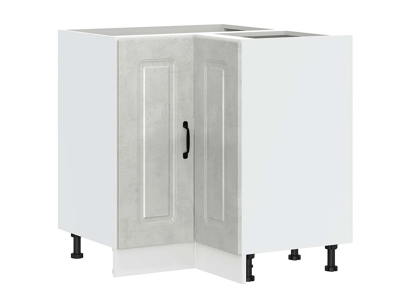 Armoire d'angle de cuisine gris béton bois d'ingénierie