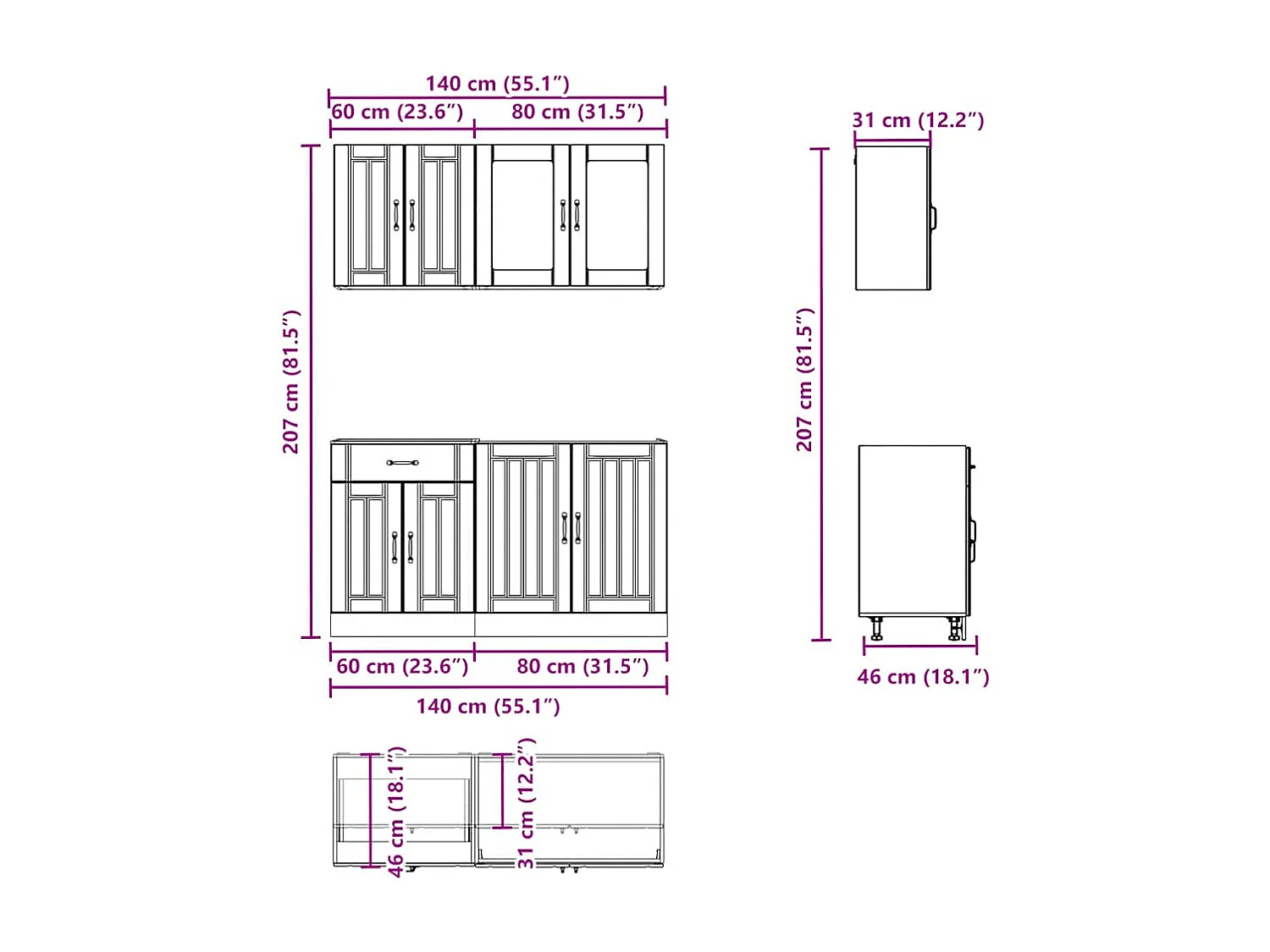 Ensemble d'armoires de cuisine 4 pcs bois d'ingénierie