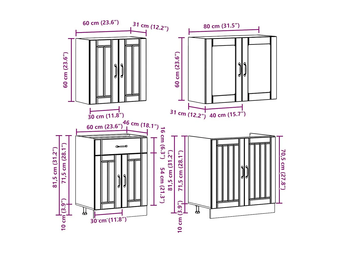 Ensemble d'armoires de cuisine 4 pcs bois d'ingénierie