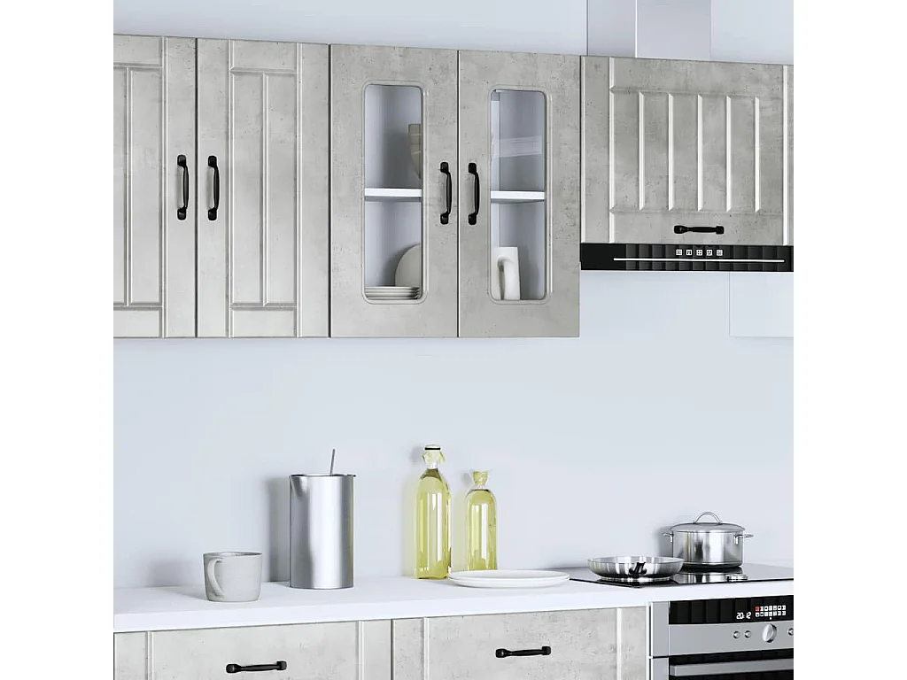 Pensile da cucina grigio cemento con anta in vetro