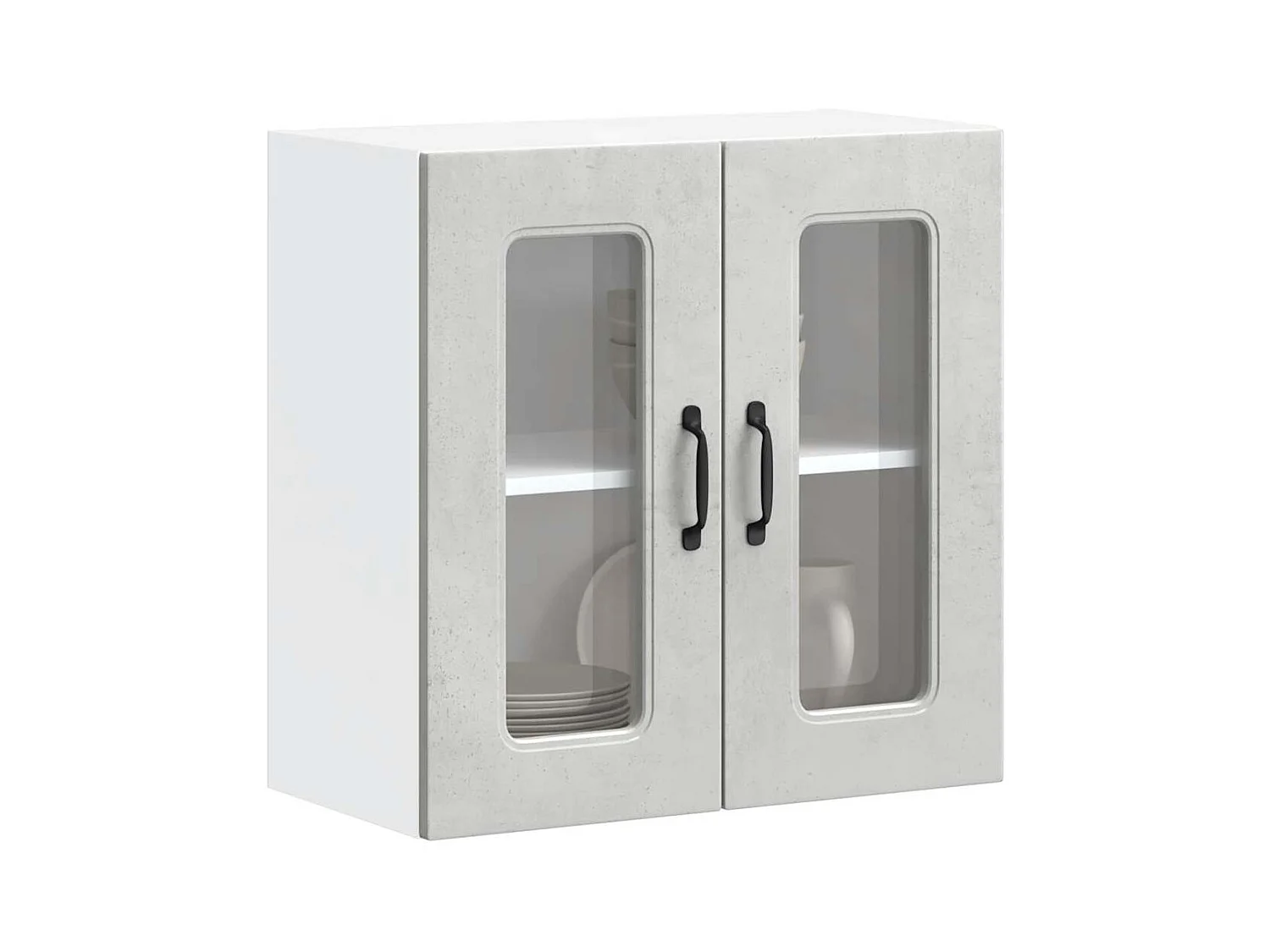 Armario de cocina de pared de hormigón gris con puerta de cristal
