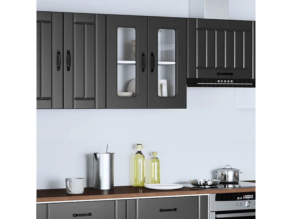 Armoire murale de cuisine avec porte en verre noir