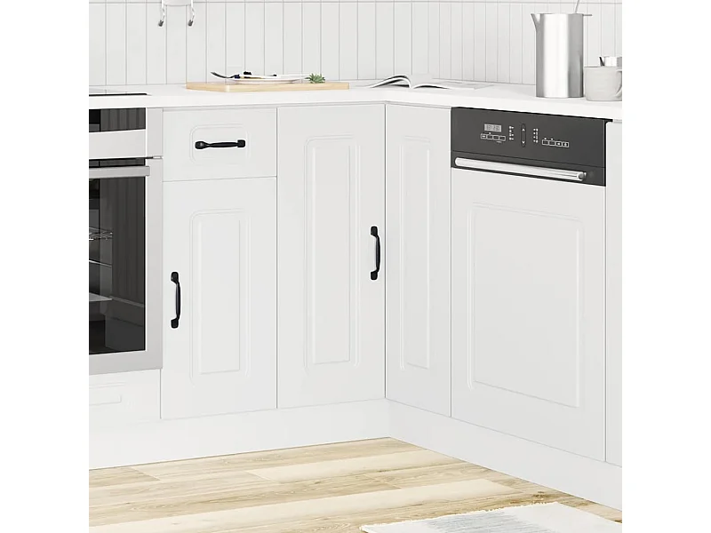 Armario esquinero de cocina de madera de ingeniería blanca