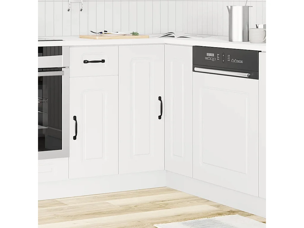 Armario esquinero de cocina de madera de ingeniería blanca