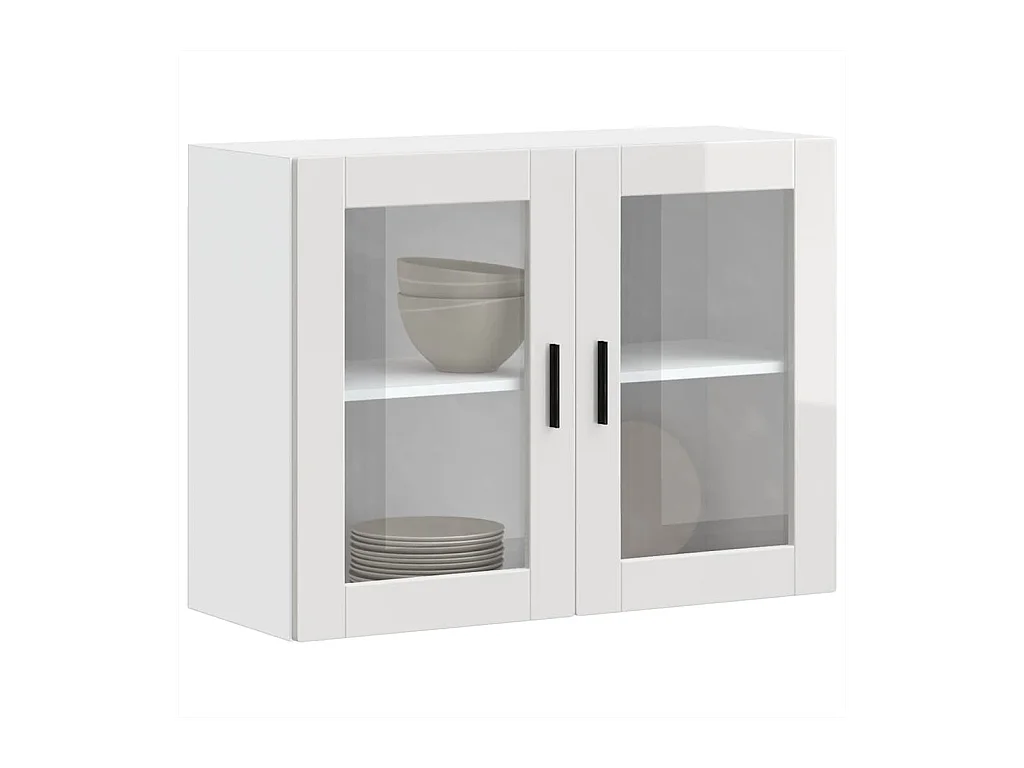 Mueble de cocina de pared con puerta de cristal en blanco brillante