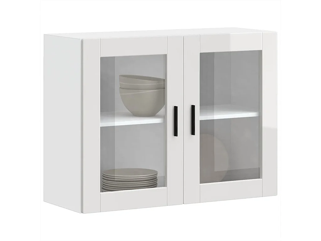 Armoire murale cuisine avec porte en verre blanc brillant