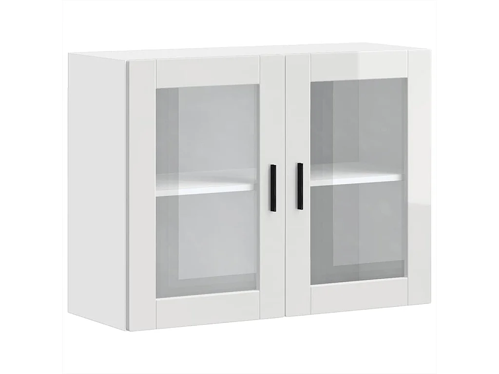 Armoire murale cuisine avec porte en verre blanc brillant