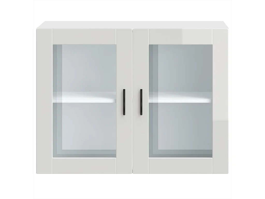 Armoire murale cuisine avec porte en verre blanc brillant