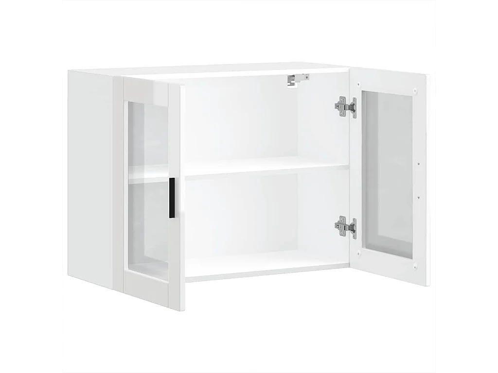 Armoire murale cuisine avec porte en verre blanc brillant