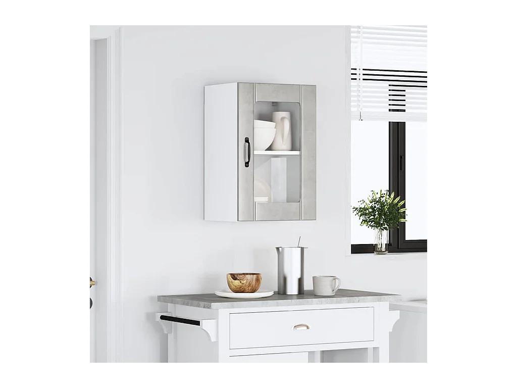 Mobile pensile da cucina grigio cemento con anta in vetro