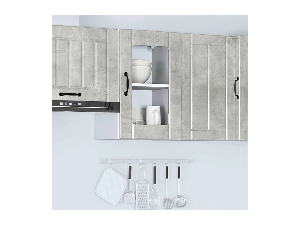 Mobile pensile da cucina grigio cemento con anta in vetro