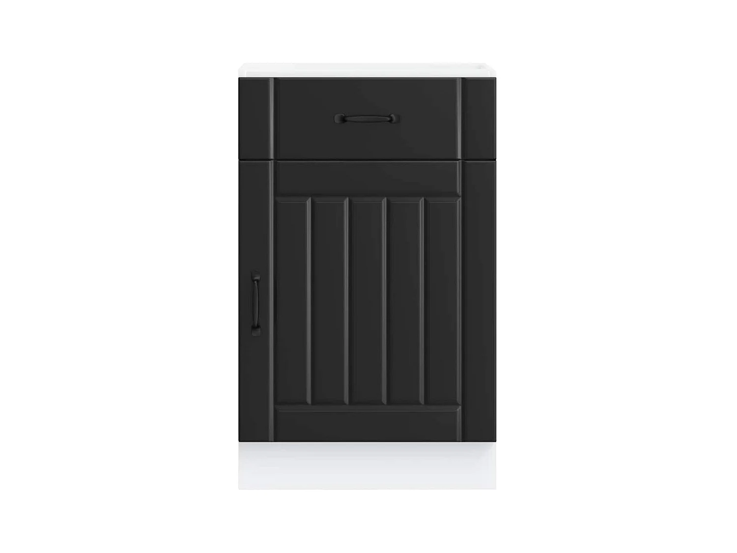 zwarte keukenkast van bewerkt hout