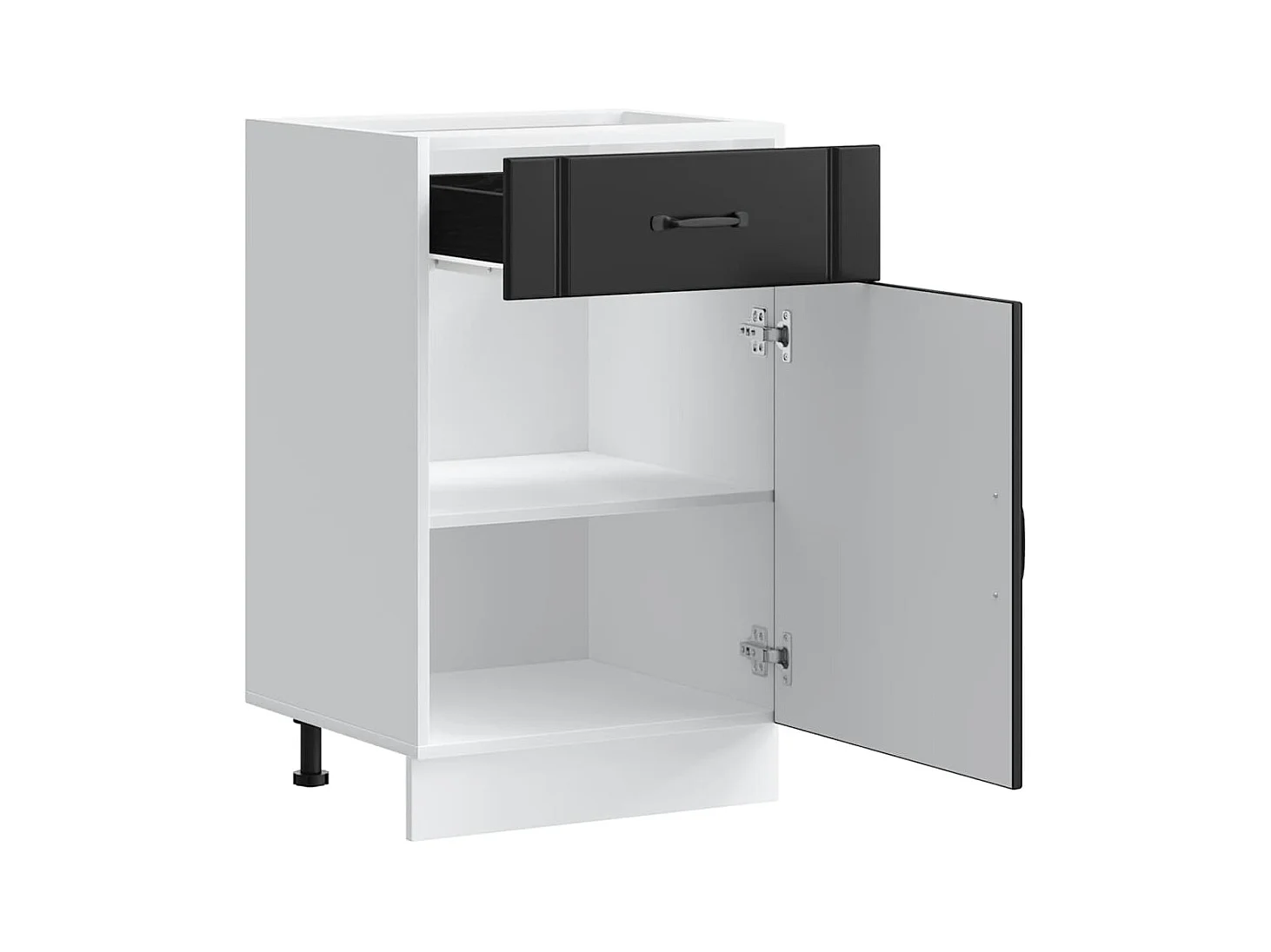 zwarte keukenkast van bewerkt hout